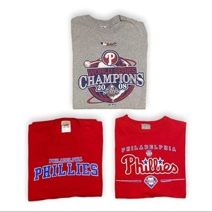 (3) Vintage Philadelphia Phillies T Shirts XL XXL Red Gray Adidas Majestic Lot